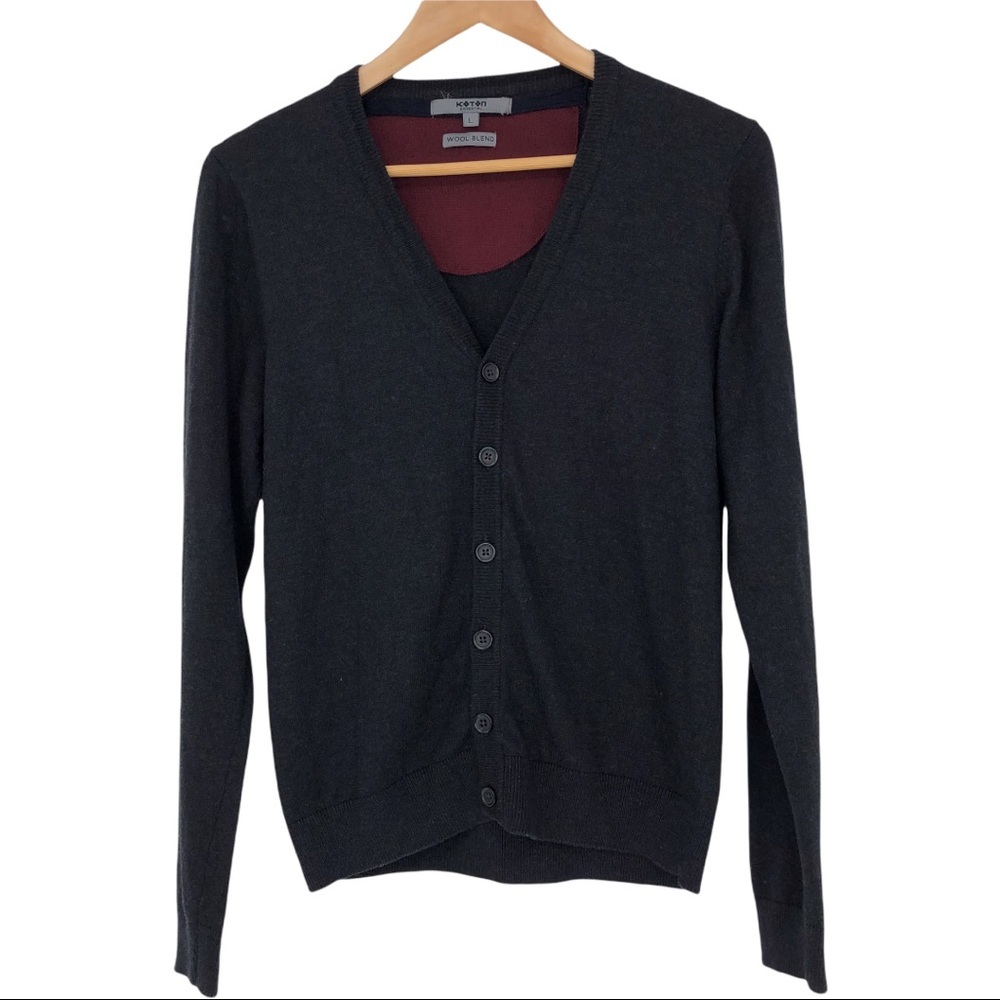 Koton charcoal gray button front wool blend cardigan, L